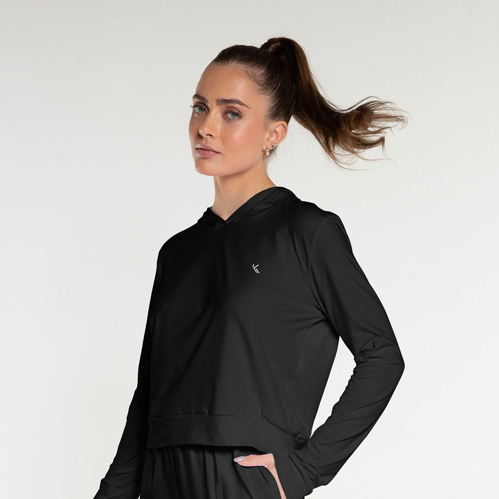 Cropped Poliamida com Capuz Fem Preto