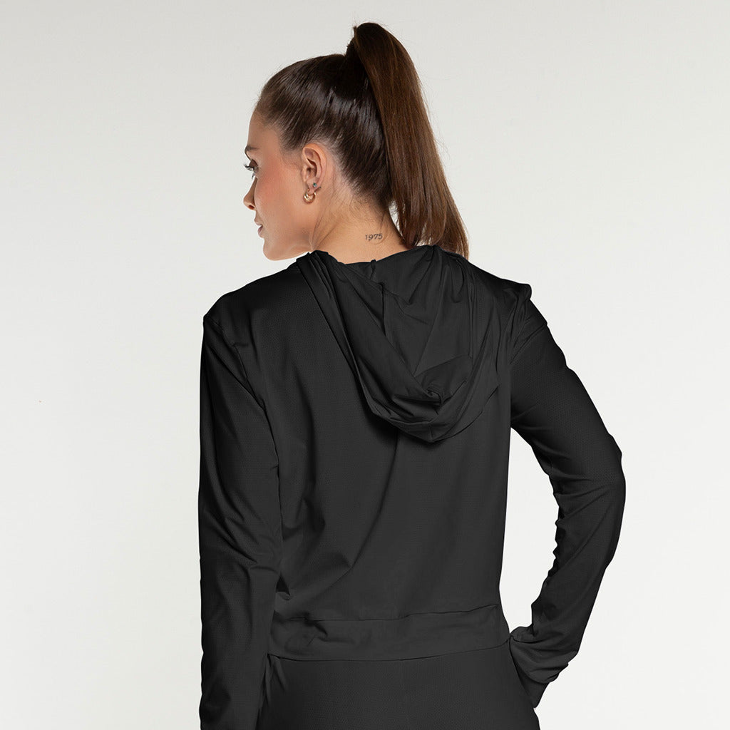 Cropped Poliamida com Capuz Fem Preto