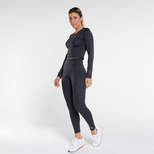 Legging Quadril Duplo Fem Preto Rajado