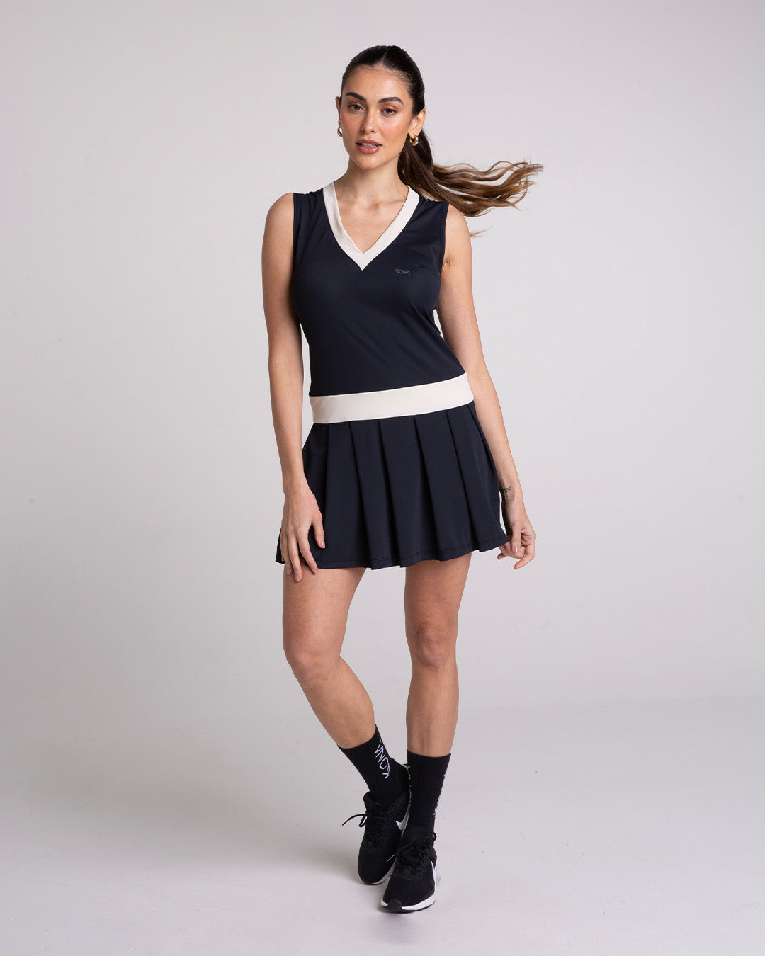 Vestido com Pregas Preto/Luna