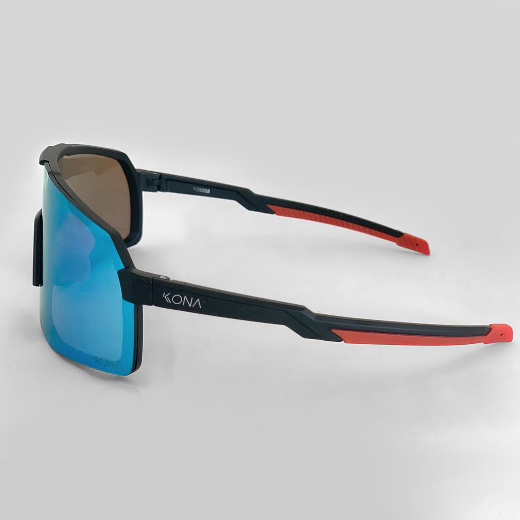 Óculos de Sol Esportivo Kona Hunter Preto com Vermelho Lente Azul